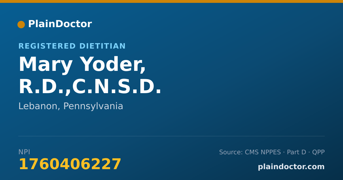Shareable card for Mary Yoder, R.D.,C.N.S.D. - Registered Dietitian, Lebanon, PA