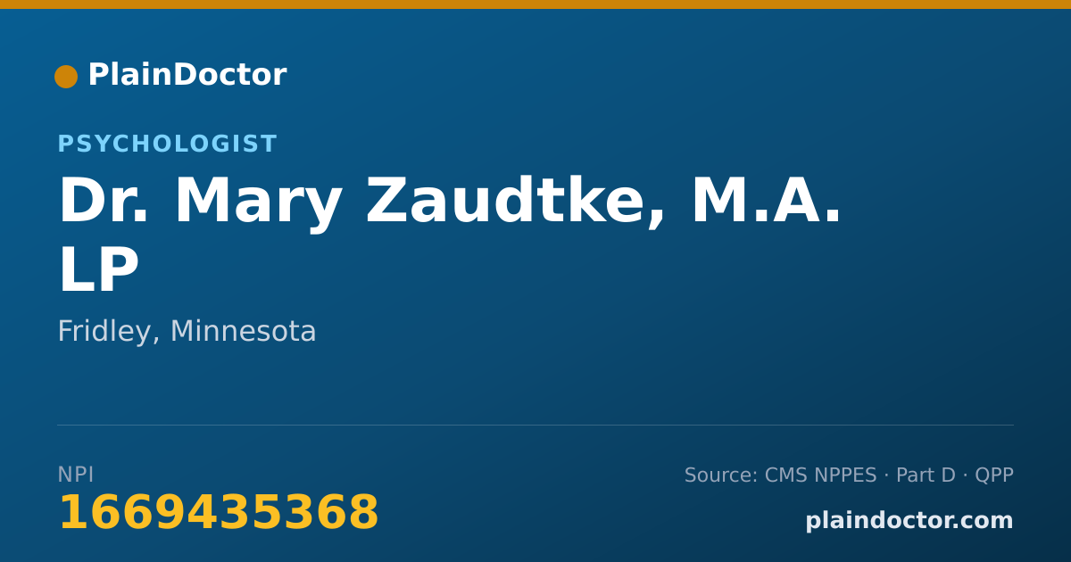 Shareable card for Mary Zaudtke, M.A. LP - Psychologist, Fridley, MN