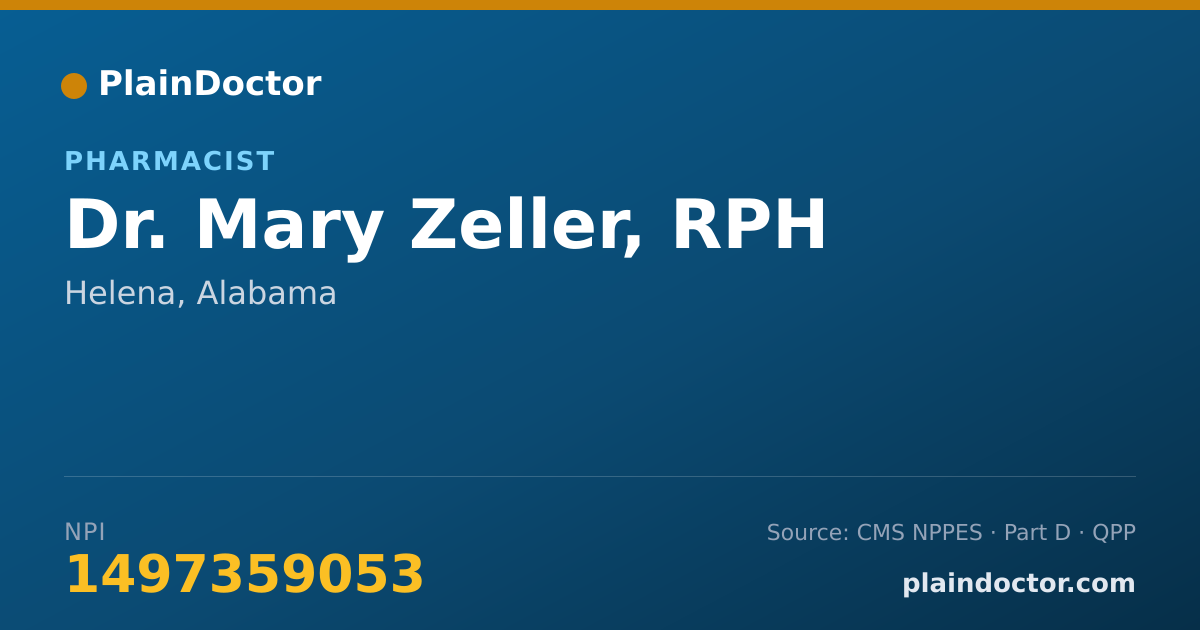 Shareable card for Mary Zeller, RPH - Pharmacist, Helena, AL