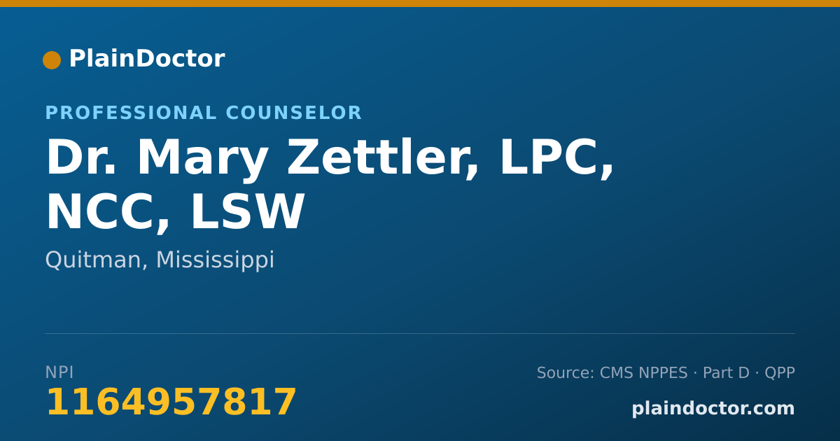 Shareable card for Mary Zettler, LPC, NCC, LSW - Professional Counselor, Quitman, MS