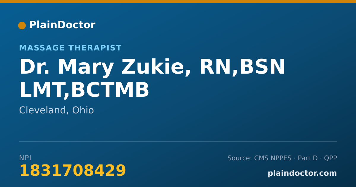 Shareable card for Mary Zukie, RN,BSN   LMT,BCTMB - Massage Therapist, Cleveland, OH