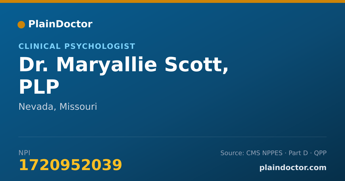 Shareable card for Maryallie Scott, PLP - Clinical Psychologist, Nevada, MO