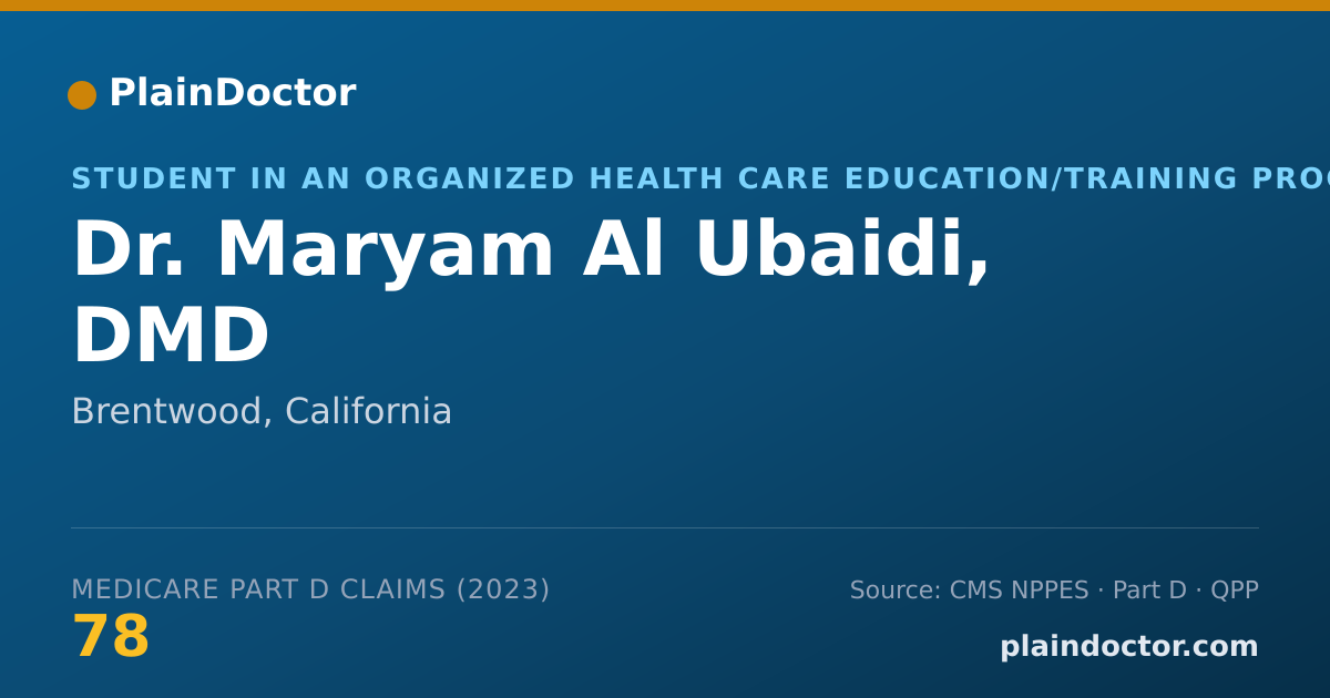 Shareable card for Maryam Al Ubaidi, DMD - Student in an Organized Health Care Education/Training Program, Brentwood, CA