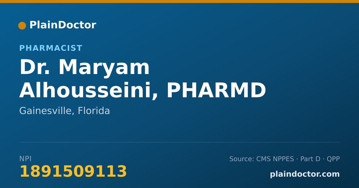 Shareable card for Maryam Alhousseini, PHARMD - Pharmacist, Gainesville, FL