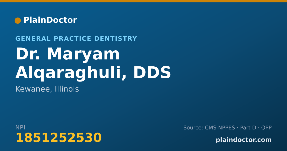 Shareable card for Maryam Alqaraghuli, DDS - General Practice Dentistry, Kewanee, IL