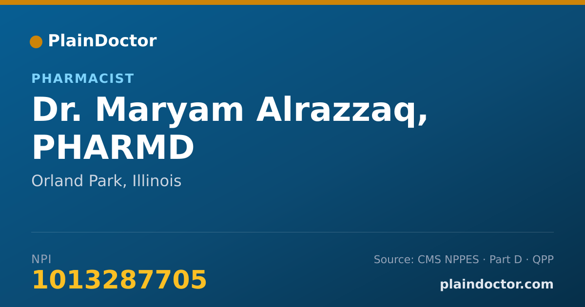 Shareable card for Maryam Alrazzaq, PHARMD - Pharmacist, Orland Park, IL