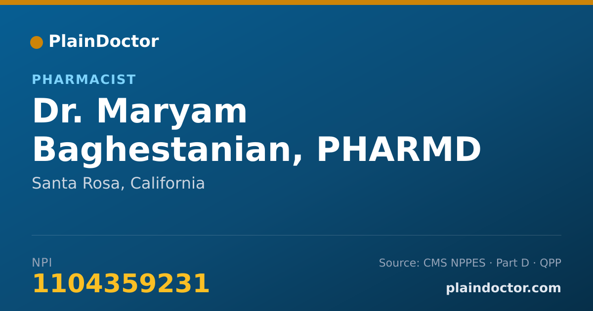 Shareable card for Maryam Baghestanian, PHARMD - Pharmacist, Santa Rosa, CA