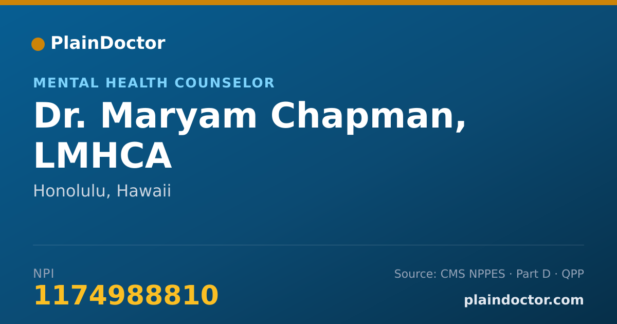 Shareable card for Maryam Chapman, LMHCA - Mental Health Counselor, Honolulu, HI
