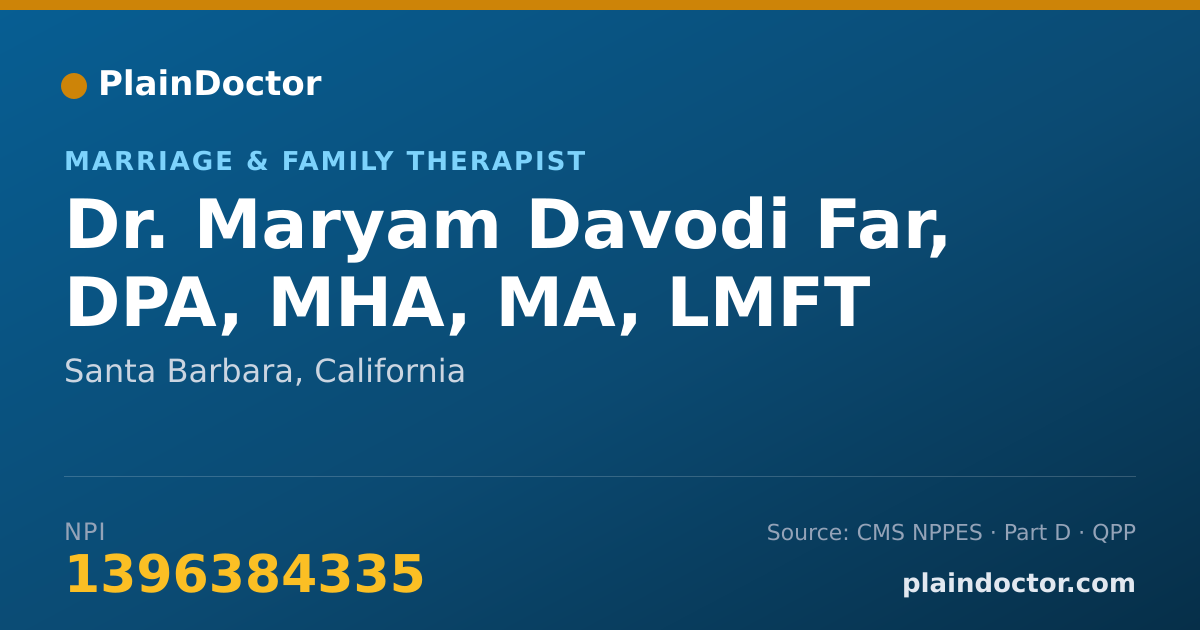 Shareable card for Maryam Davodi Far, DPA, MHA, MA, LMFT - Marriage & Family Therapist, Santa Barbara, CA