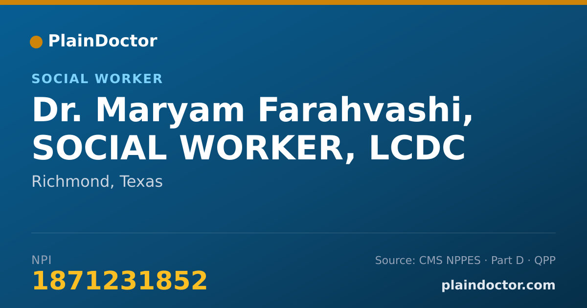 Shareable card for Maryam Farahvashi, SOCIAL WORKER, LCDC - Social Worker, Richmond, TX