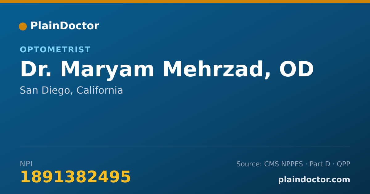 Shareable card for Maryam Mehrzad, OD - Optometrist, San Diego, CA