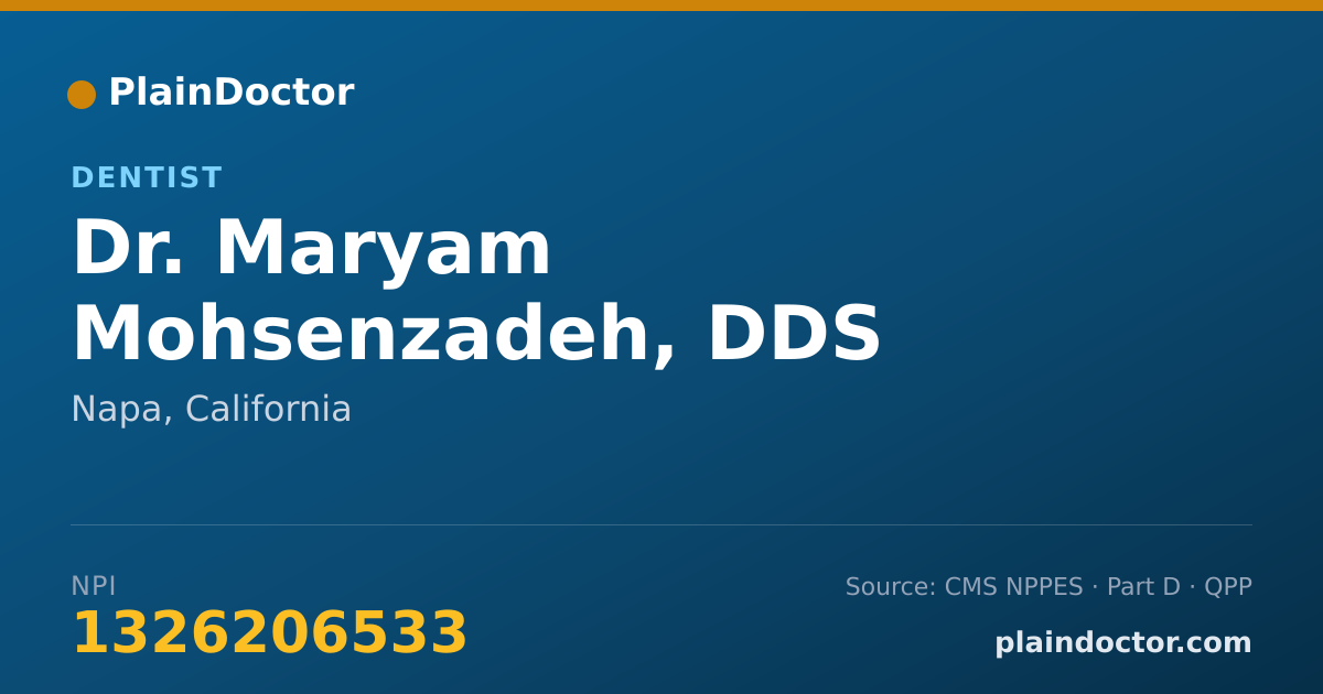 Shareable card for Maryam Mohsenzadeh, DDS - Dentist, Napa, CA