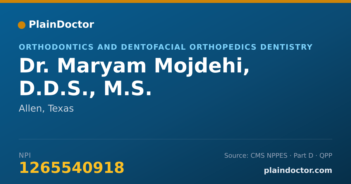 Shareable card for Maryam Mojdehi, D.D.S., M.S. - Orthodontics and Dentofacial Orthopedics Dentistry, Allen, TX