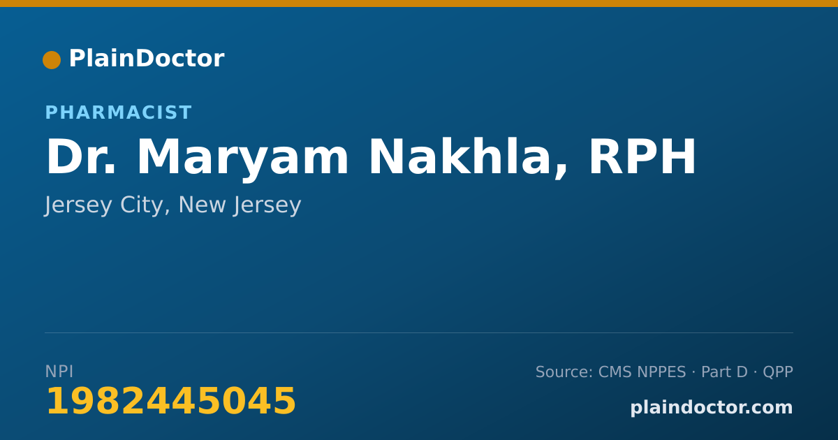 Shareable card for Maryam Nakhla, RPH - Pharmacist, Jersey City, NJ