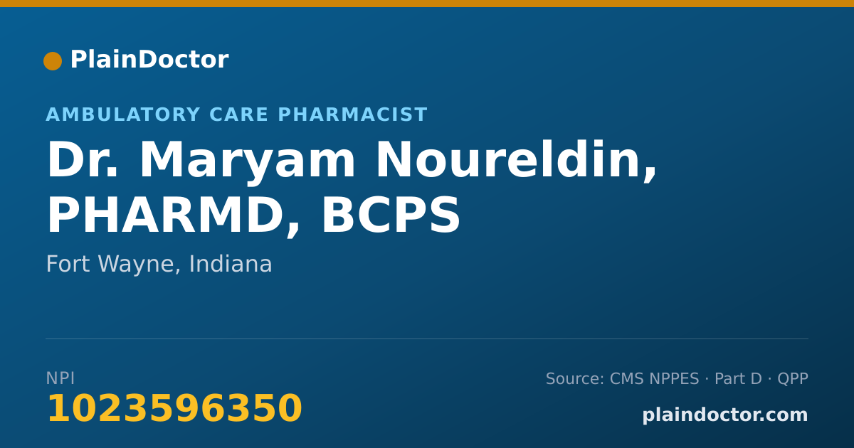Shareable card for Maryam Noureldin, PHARMD, BCPS - Ambulatory Care Pharmacist, Fort Wayne, IN