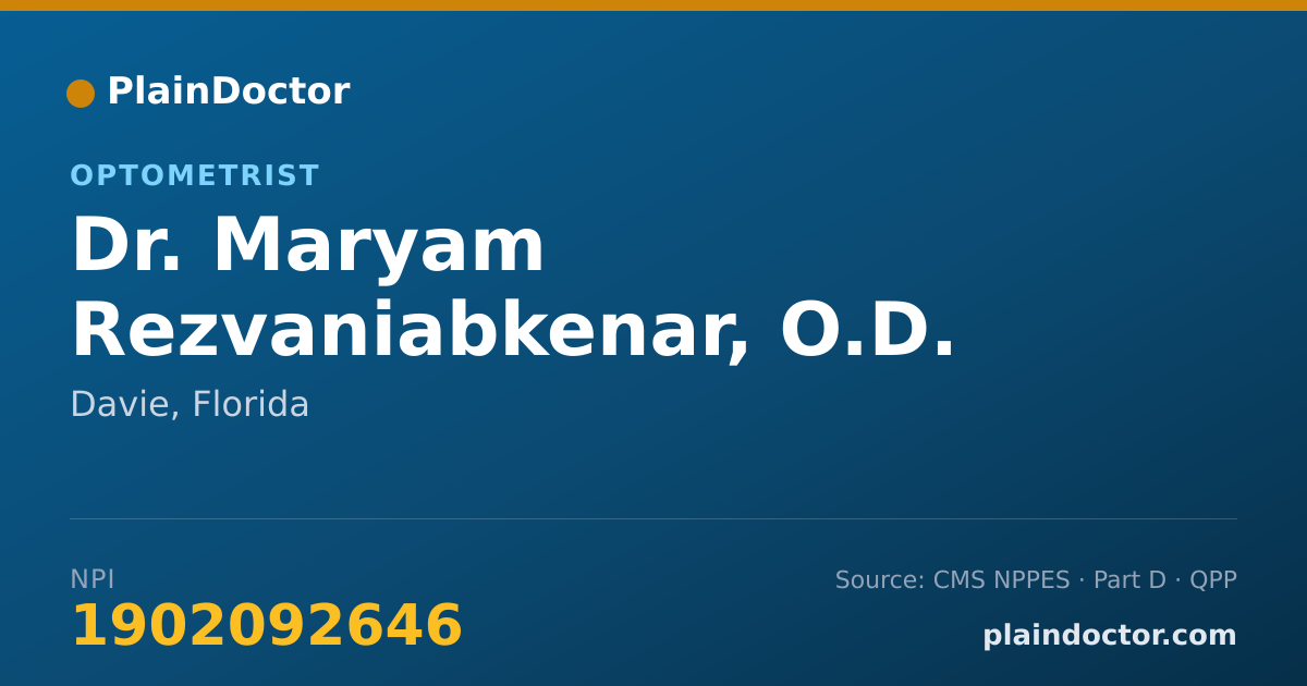 Shareable card for Maryam Rezvaniabkenar, O.D. - Optometrist, Davie, FL