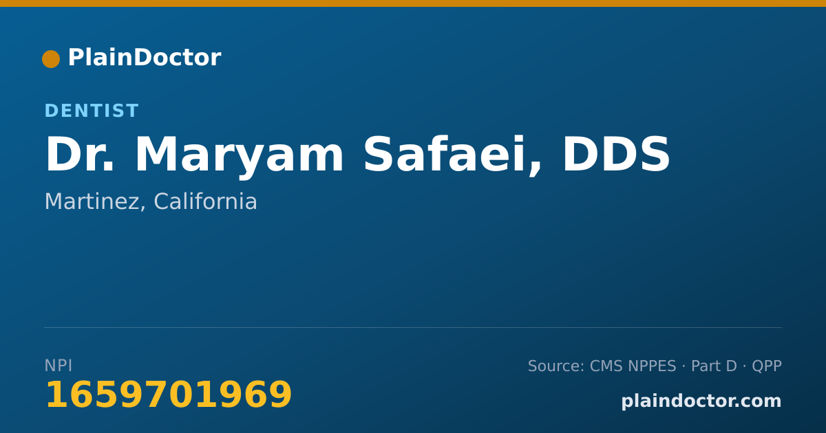 Shareable card for Maryam Safaei, DDS - Dentist, Martinez, CA