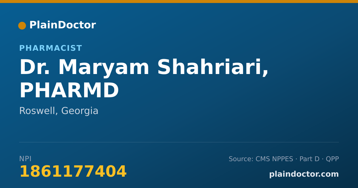 Shareable card for Maryam Shahriari, PHARMD - Pharmacist, Roswell, GA