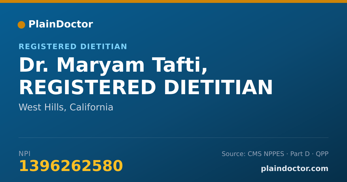 Shareable card for Maryam Tafti, REGISTERED DIETITIAN - Registered Dietitian, West Hills, CA