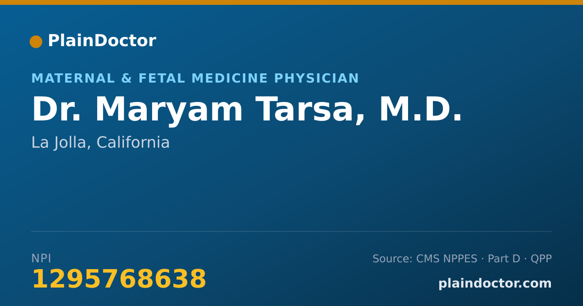 Shareable card for Maryam Tarsa, M.D. - Maternal & Fetal Medicine Physician, La Jolla, CA