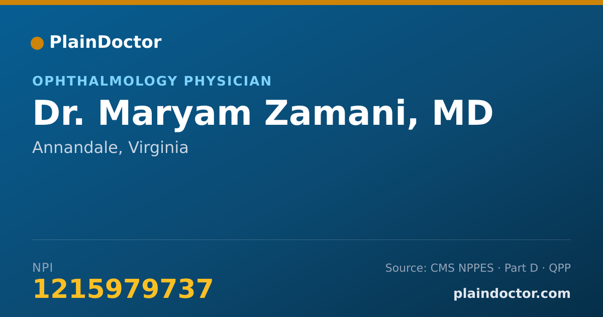 Shareable card for Maryam Zamani, MD - Ophthalmology Physician, Annandale, VA