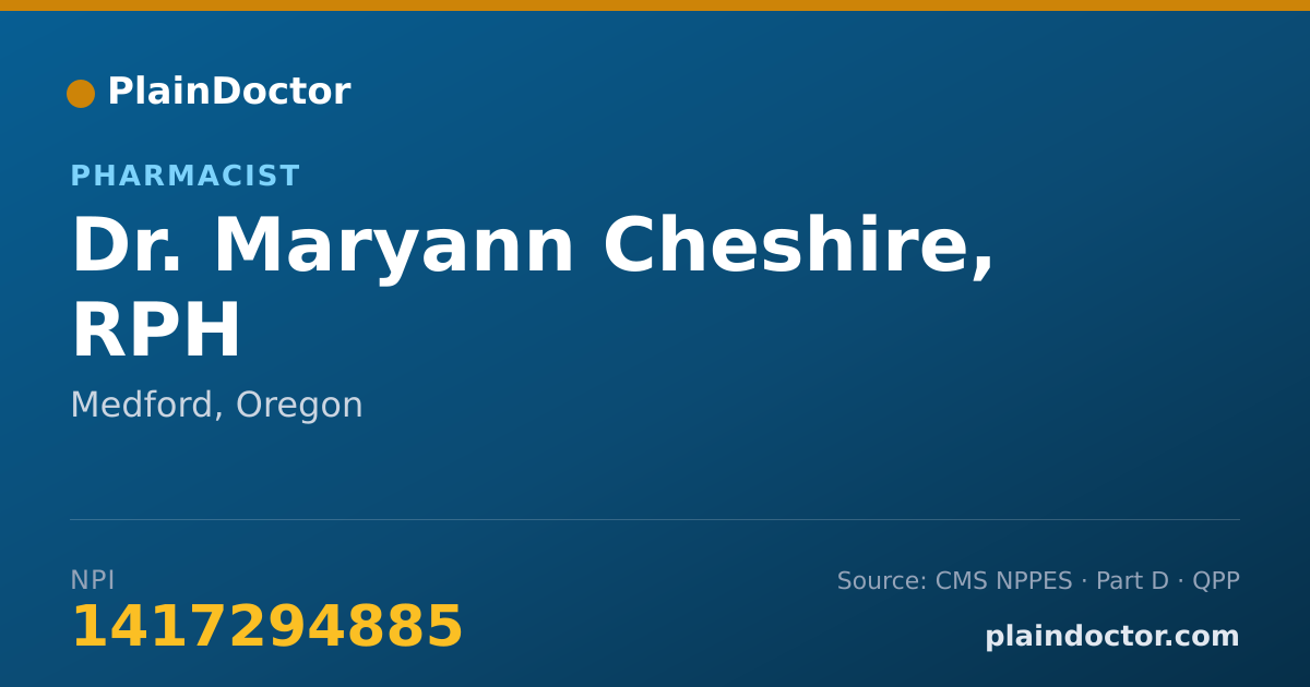 Shareable card for Maryann Cheshire, RPH - Pharmacist, Medford, OR