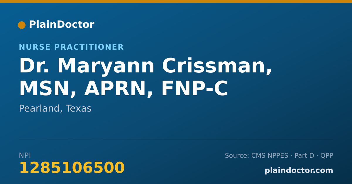 Shareable card for Maryann Crissman, MSN, APRN, FNP-C - Nurse Practitioner, Pearland, TX