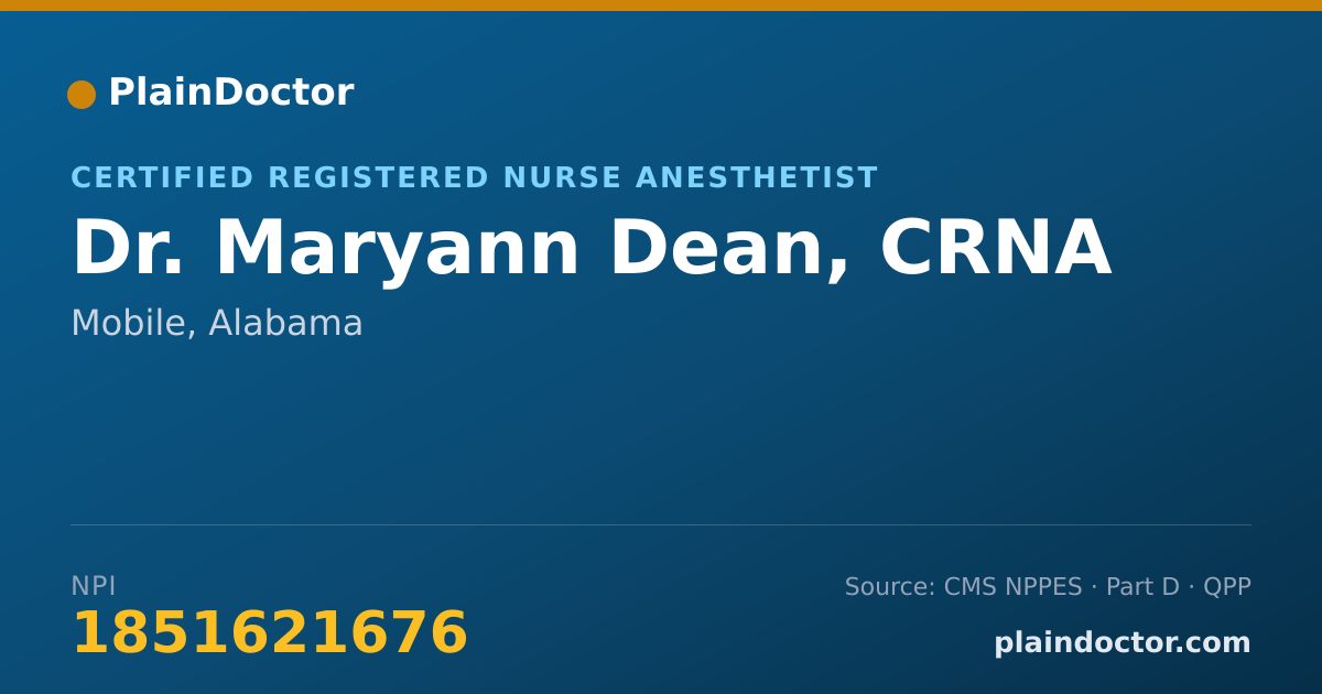 Shareable card for Maryann Dean, CRNA - Certified Registered Nurse Anesthetist, Mobile, AL