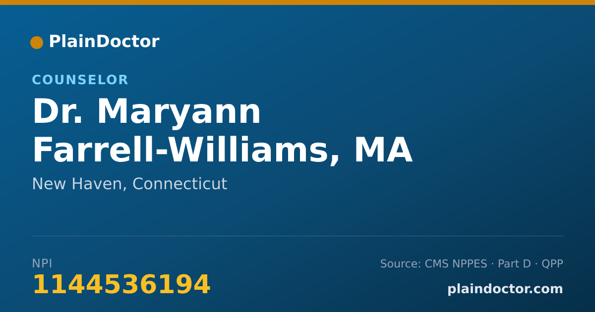 Shareable card for Maryann Farrell-Williams, MA - Counselor, New Haven, CT