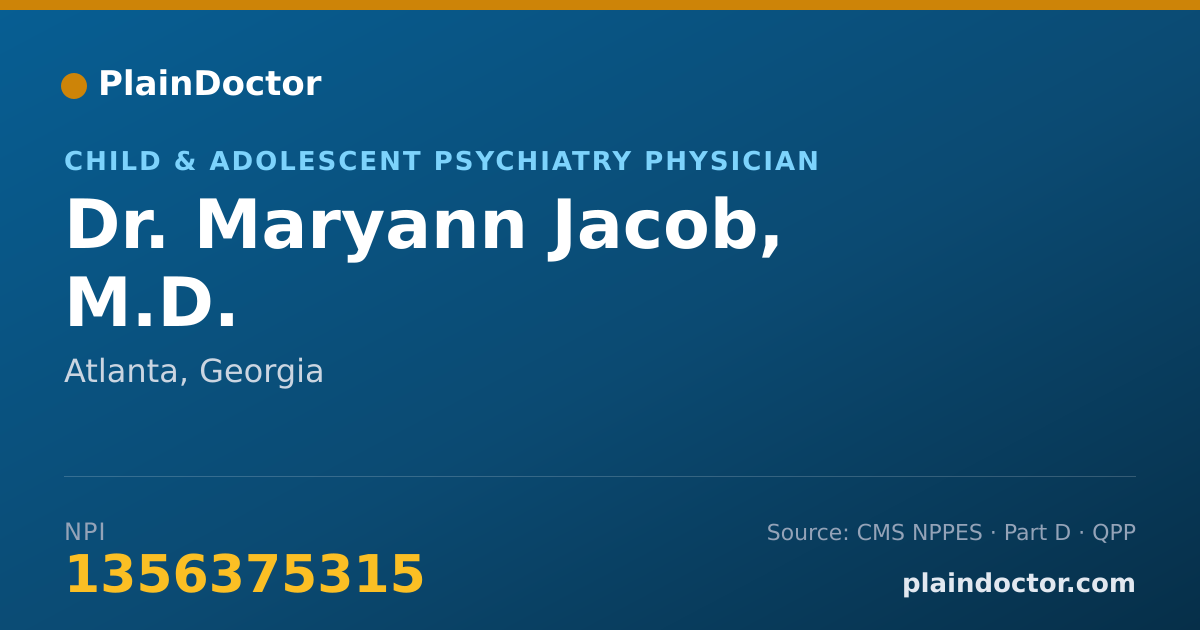 Shareable card for Maryann Jacob, M.D. - Child & Adolescent Psychiatry Physician, Atlanta, GA
