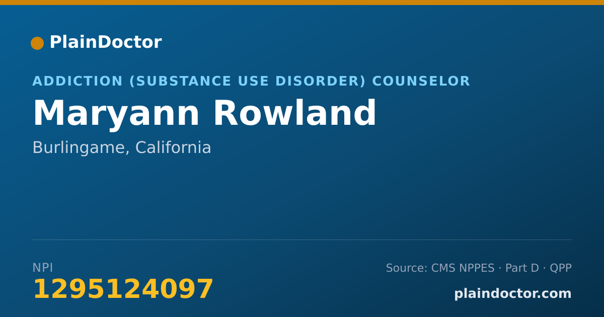 Shareable card for Maryann Rowland - Addiction (Substance Use Disorder) Counselor, Burlingame, CA
