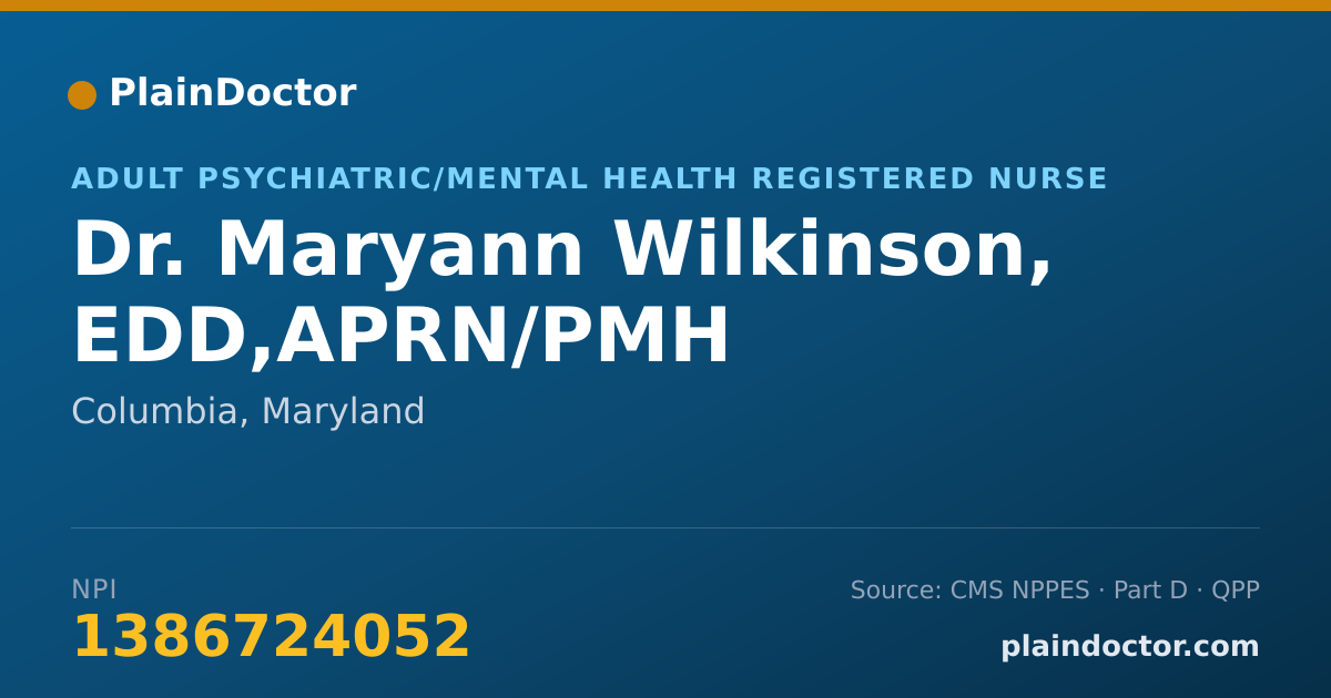 Shareable card for Maryann Wilkinson, EDD,APRN/PMH - Adult Psychiatric/Mental Health Registered Nurse, Columbia, MD