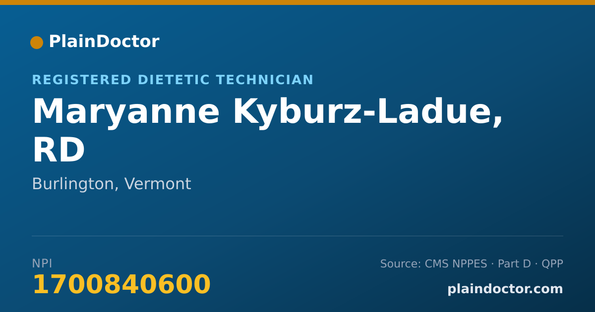 Shareable card for Maryanne Kyburz-Ladue, RD - Registered Dietetic Technician, Burlington, VT