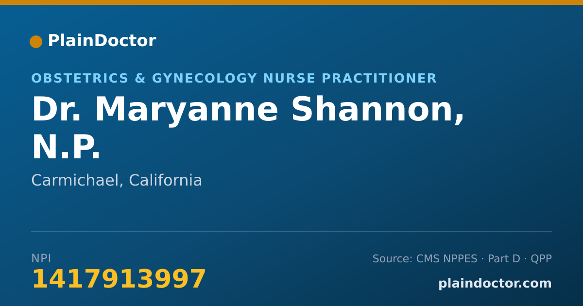 Shareable card for Maryanne Shannon, N.P. - Obstetrics & Gynecology Nurse Practitioner, Carmichael, CA