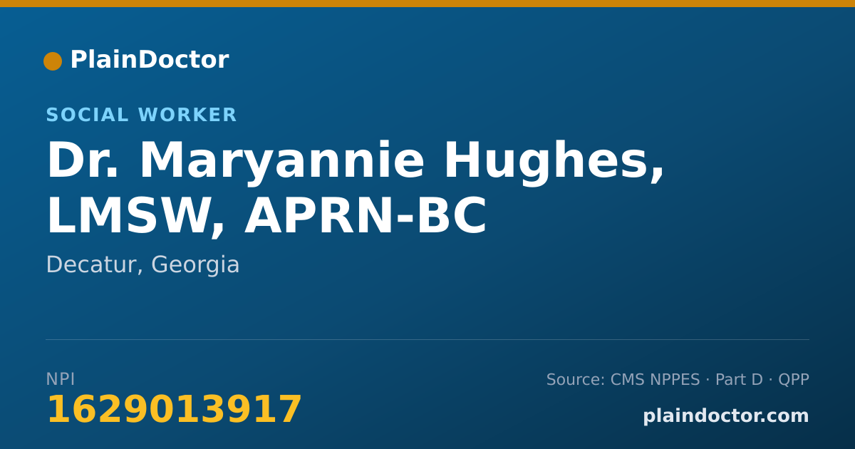 Shareable card for Maryannie Hughes, LMSW, APRN-BC - Social Worker, Decatur, GA