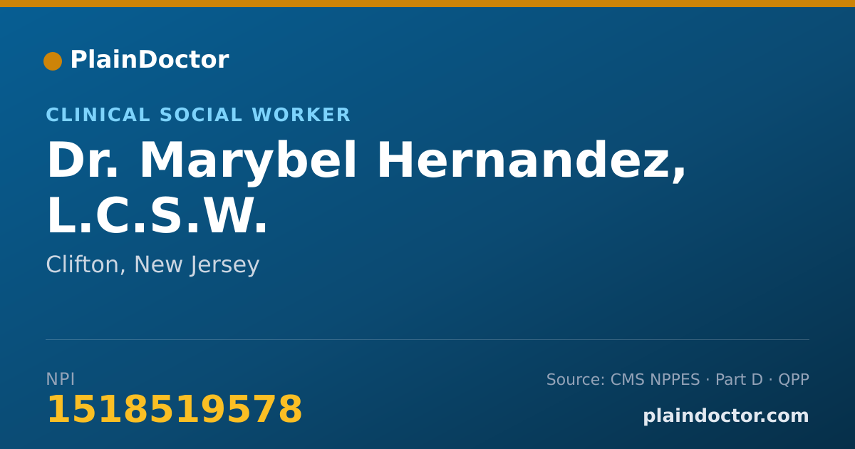 Shareable card for Marybel Hernandez, L.C.S.W. - Clinical Social Worker, Clifton, NJ
