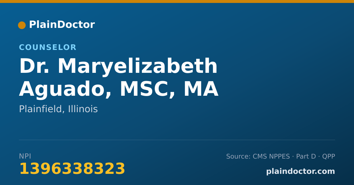 Shareable card for Maryelizabeth Aguado, MSC, MA - Counselor, Plainfield, IL