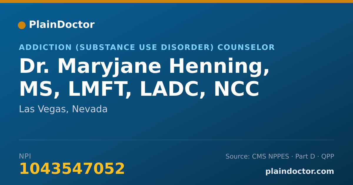 Shareable card for Maryjane Henning, MS, LMFT, LADC, NCC - Addiction (Substance Use Disorder) Counselor, Las Vegas, NV