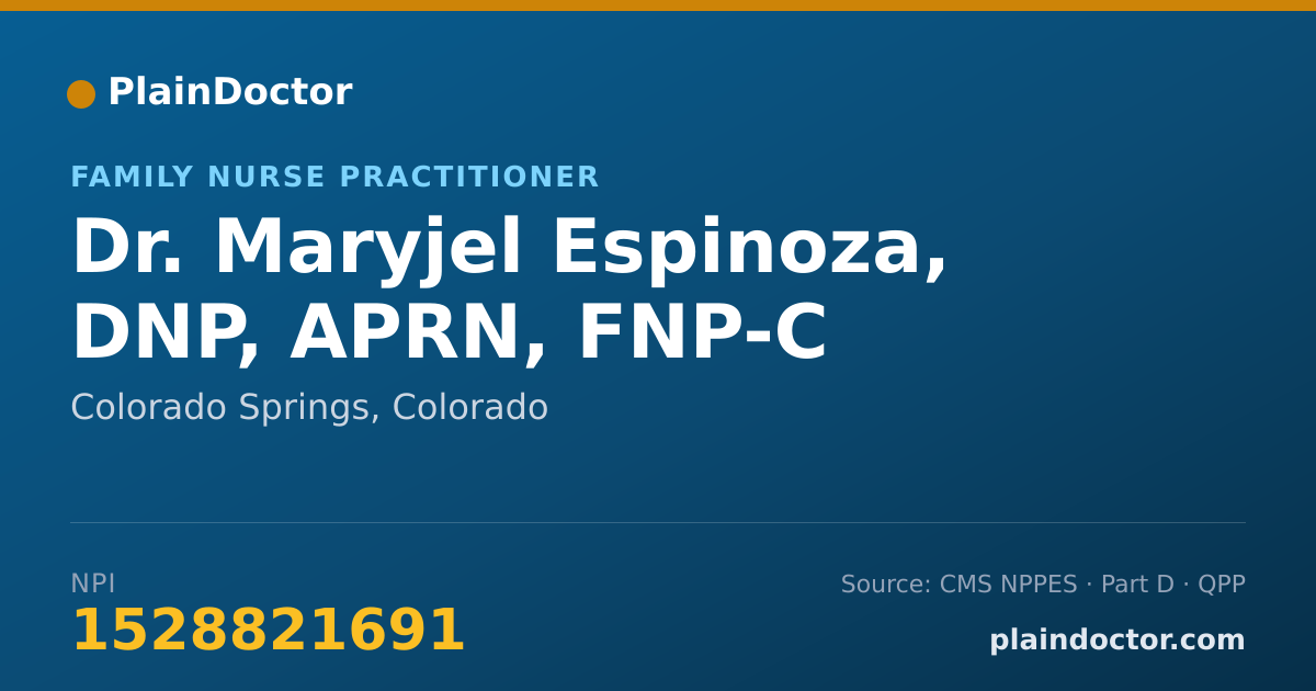 Shareable card for Maryjel Espinoza, DNP, APRN, FNP-C - Family Nurse Practitioner, Colorado Springs, CO