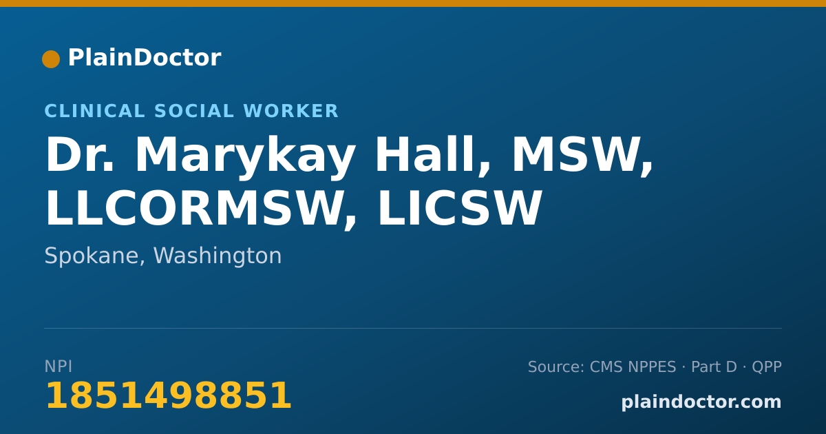 Shareable card for Marykay Hall, MSW, LLCORMSW, LICSW - Clinical Social Worker, Spokane, WA