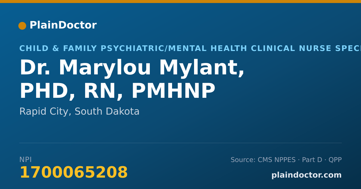 Shareable card for Marylou Mylant, PHD, RN, PMHNP - Child & Family Psychiatric/Mental Health Clinical Nurse Specialist, Rapid City, SD