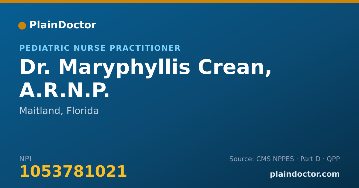Shareable card for Maryphyllis Crean, A.R.N.P. - Pediatric Nurse Practitioner, Maitland, FL