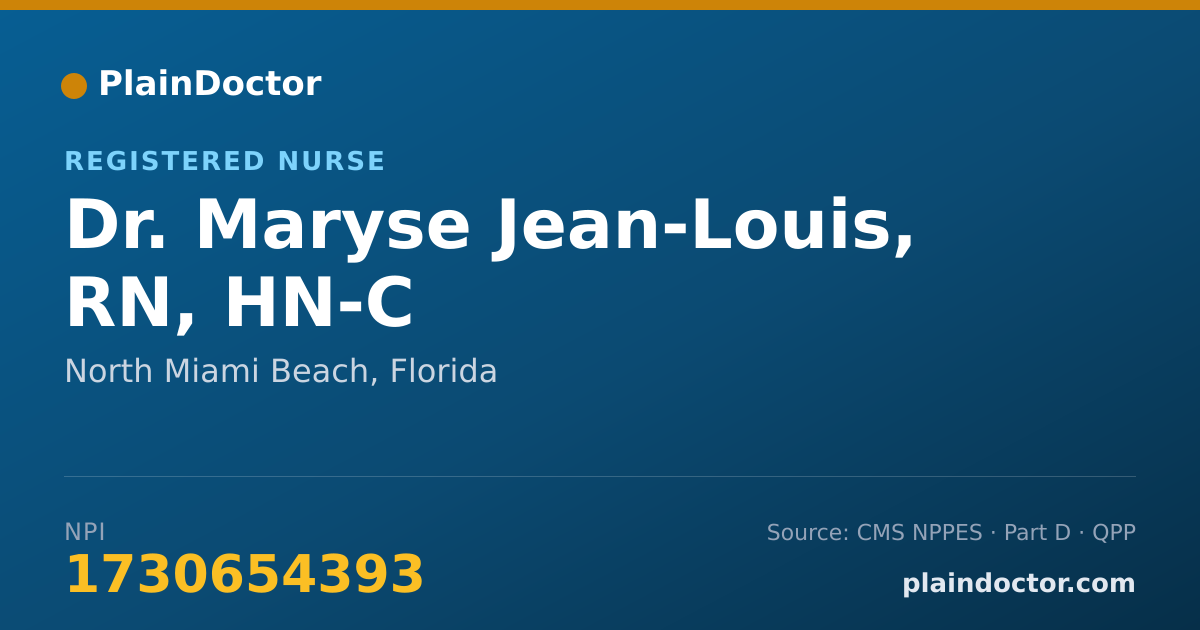 Shareable card for Maryse Jean-Louis, RN, HN-C - Registered Nurse, North Miami Beach, FL