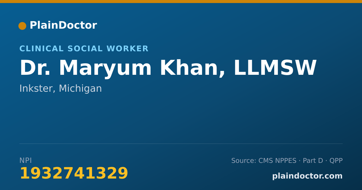 Shareable card for Maryum Khan, LLMSW - Clinical Social Worker, Inkster, MI