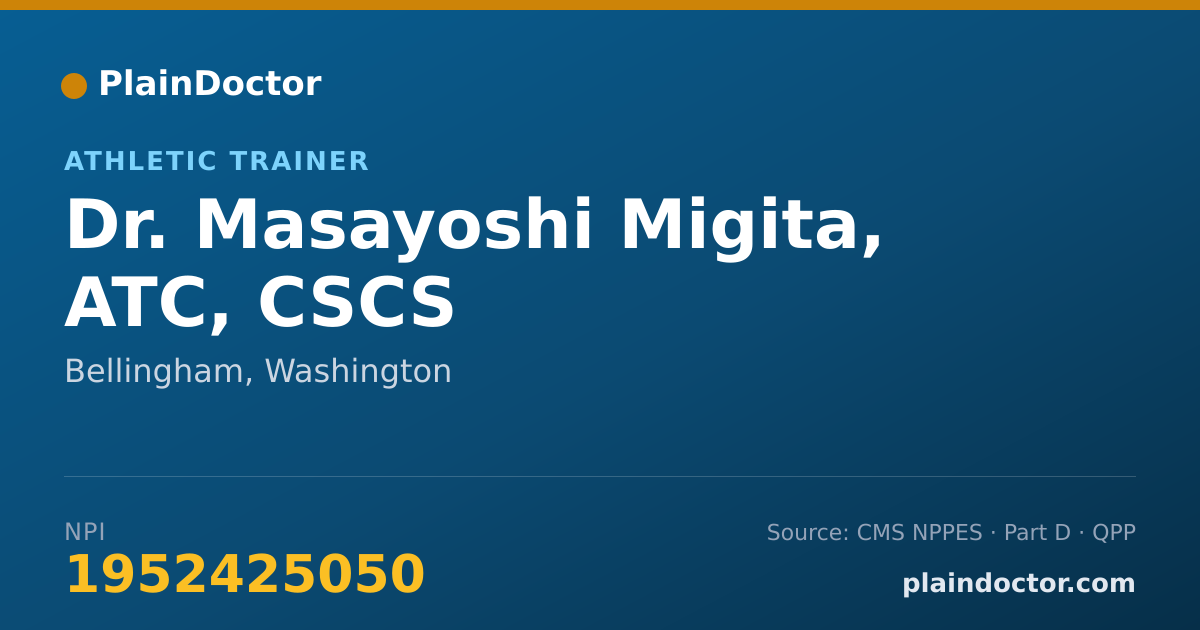 Shareable card for Masayoshi Migita, ATC, CSCS - Athletic Trainer, Bellingham, WA
