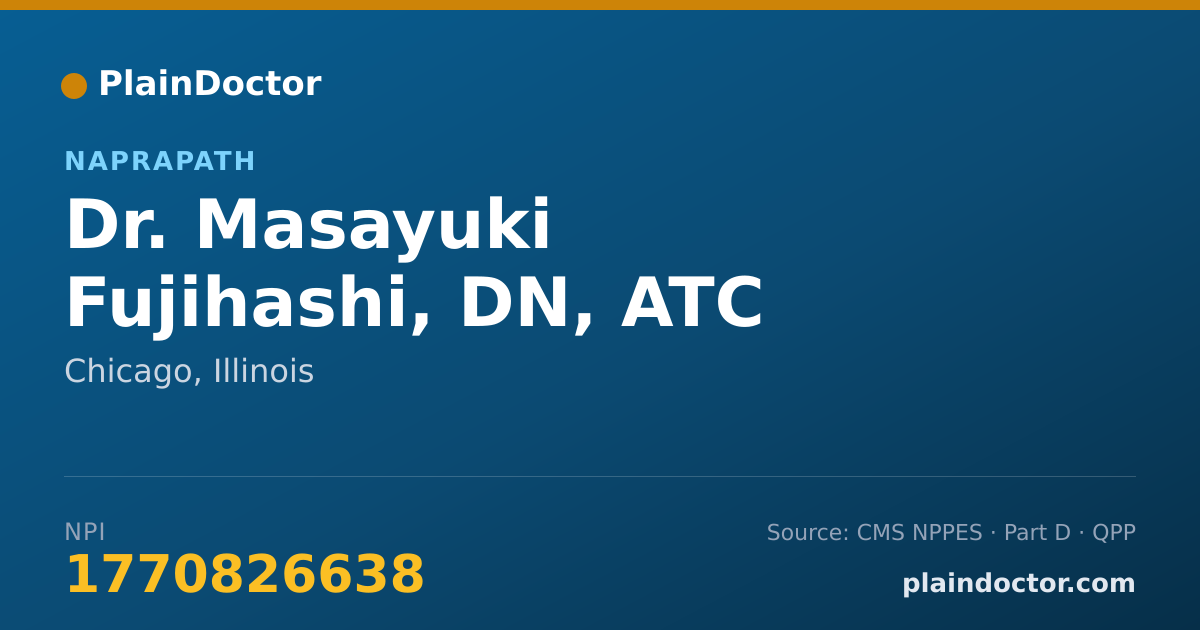 Shareable card for Masayuki Fujihashi, DN, ATC - Naprapath, Chicago, IL