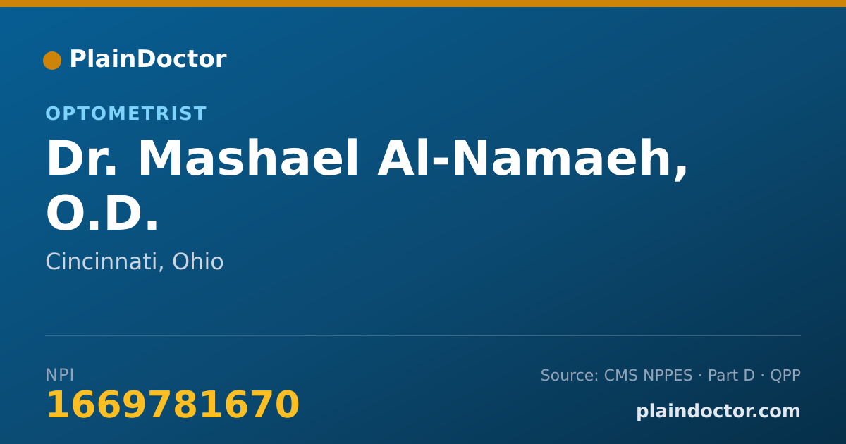 Shareable card for Mashael Al-Namaeh, O.D. - Optometrist, Cincinnati, OH
