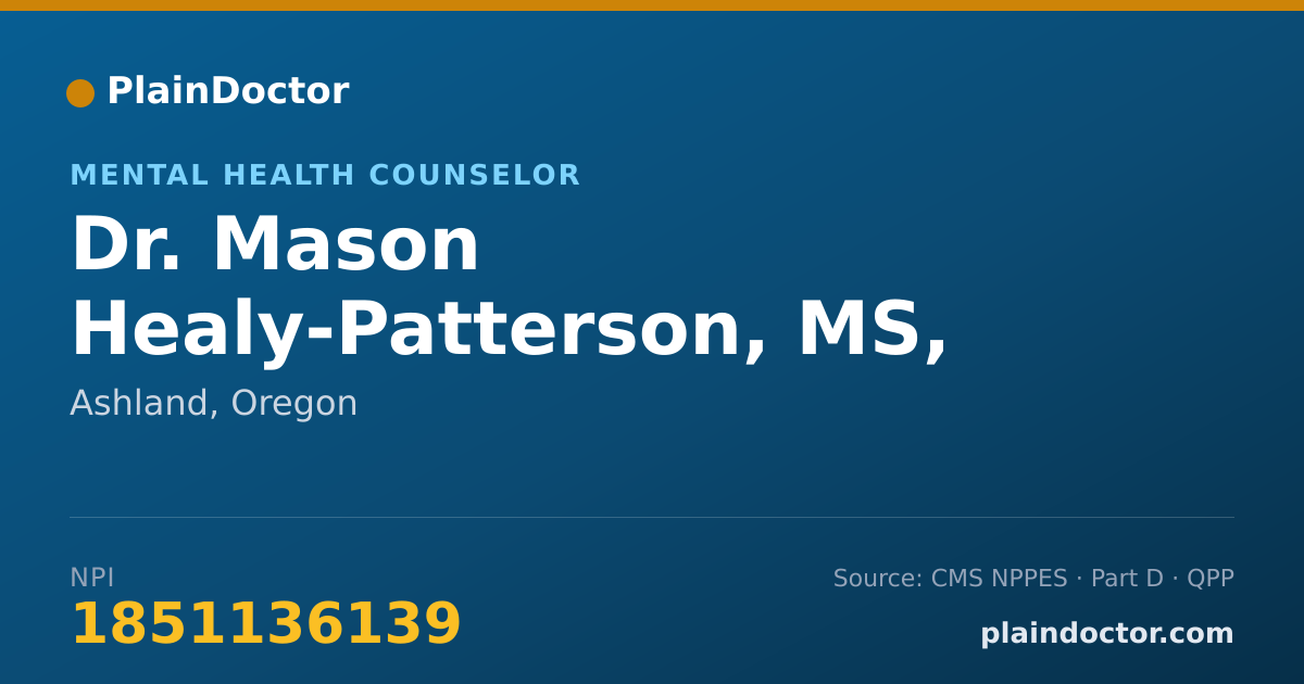 Shareable card for Mason Healy-Patterson, MS, PCA - Mental Health Counselor, Ashland, OR