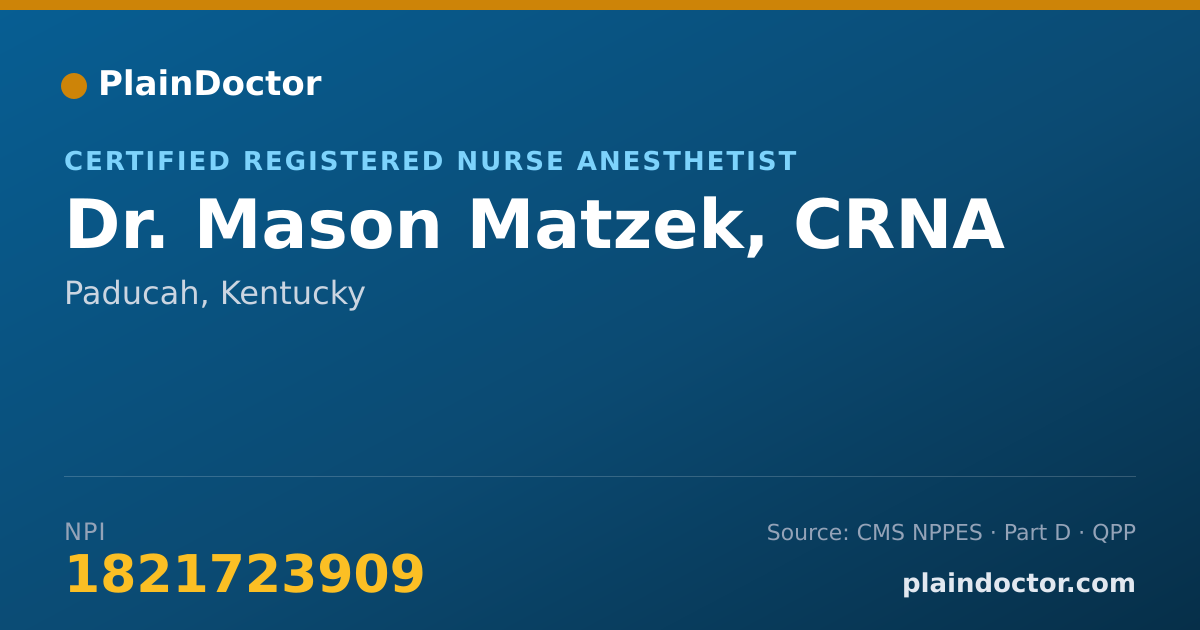 Shareable card for Mason Matzek, CRNA - Certified Registered Nurse Anesthetist, Paducah, KY