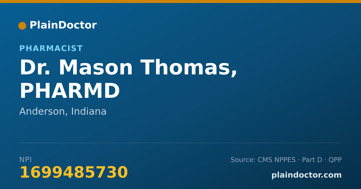 Shareable card for Mason Thomas, PHARMD - Pharmacist, Anderson, IN